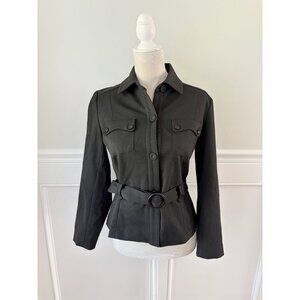 Rafaella Black Collared Belted Button Down Jacket 4 Small